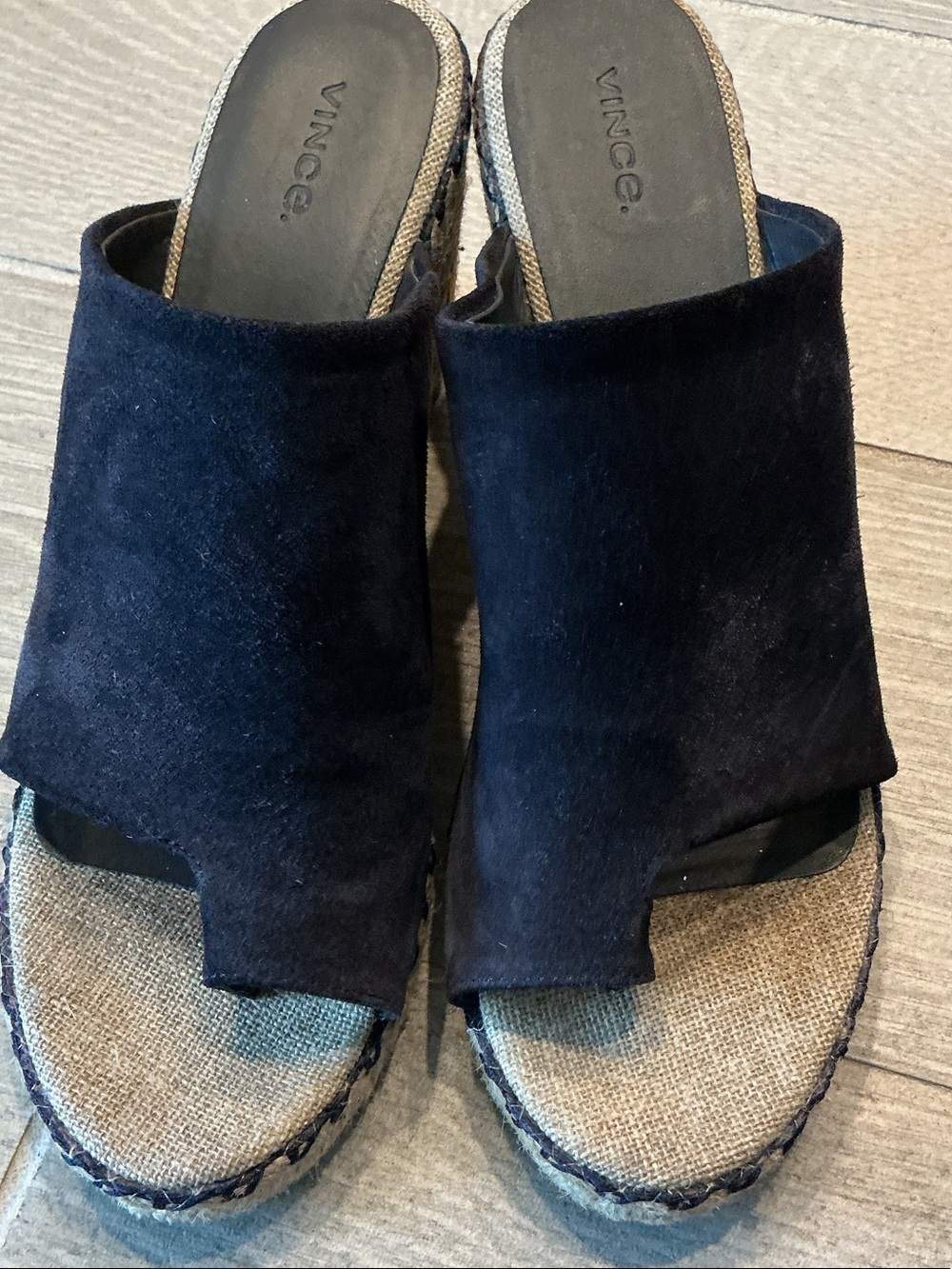 Vince Navy Suede Espadrille Mule Wedge Sandals Women’s Sz 9M